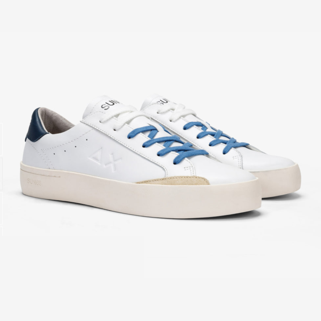 Scarpa SUN68 in Pelle Bianco/Blu Navy per la Città