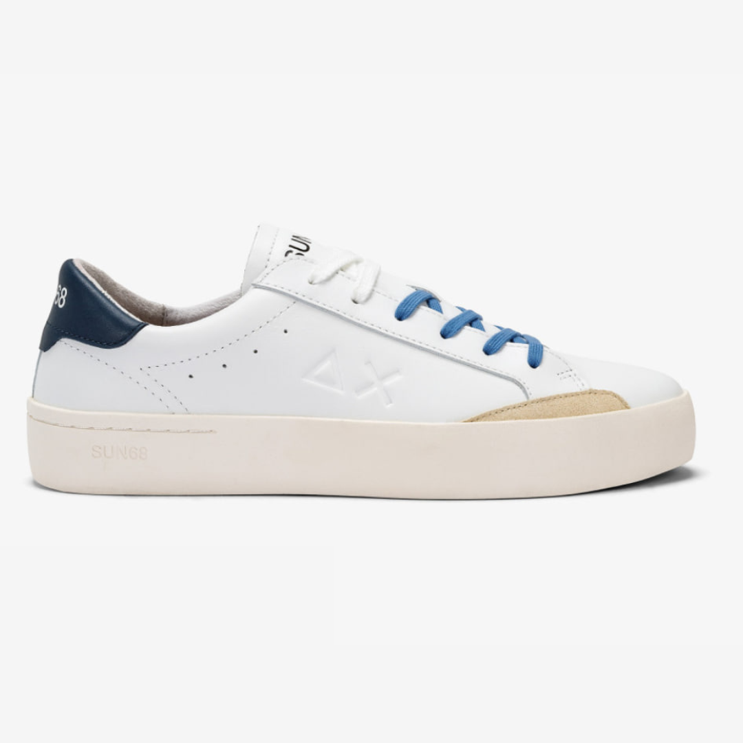 Scarpa SUN68 in Pelle Bianco/Blu Navy per la Città