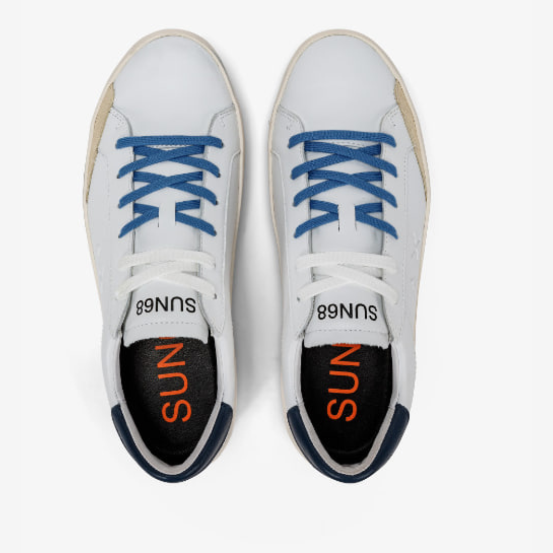 Scarpa SUN68 in Pelle Bianco/Blu Navy per la Città
