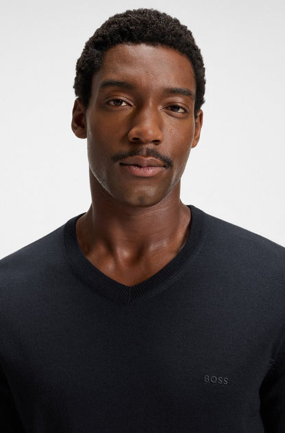 BOSS - MAGLIONE IN LANA VERGINE CON SCOLLO A V E LOGO RICAMATO 2574