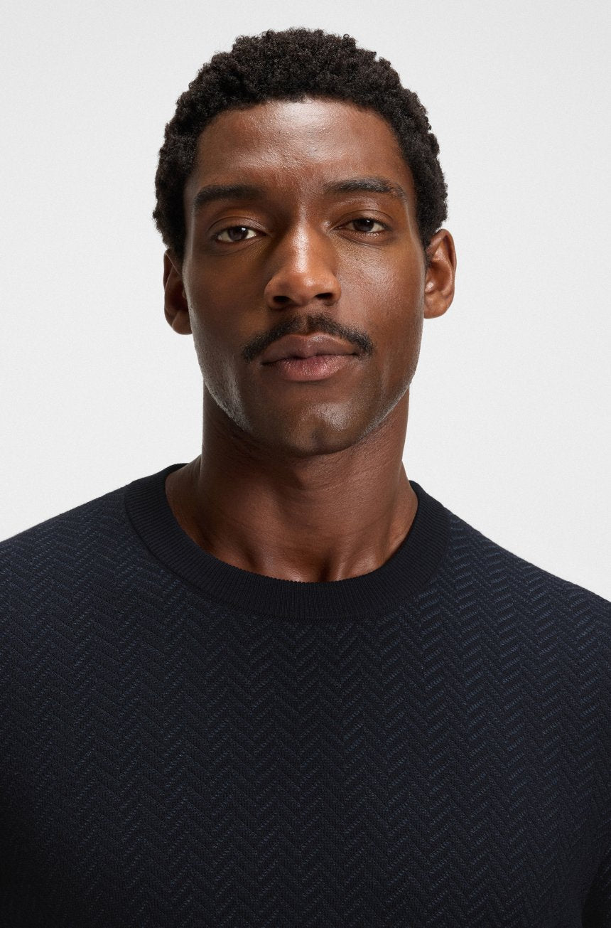 BOSS - MAGLIONE IN LANA VERGINE E COTONE CON LAVORAZIONE A SPINA DI PESCE 2510