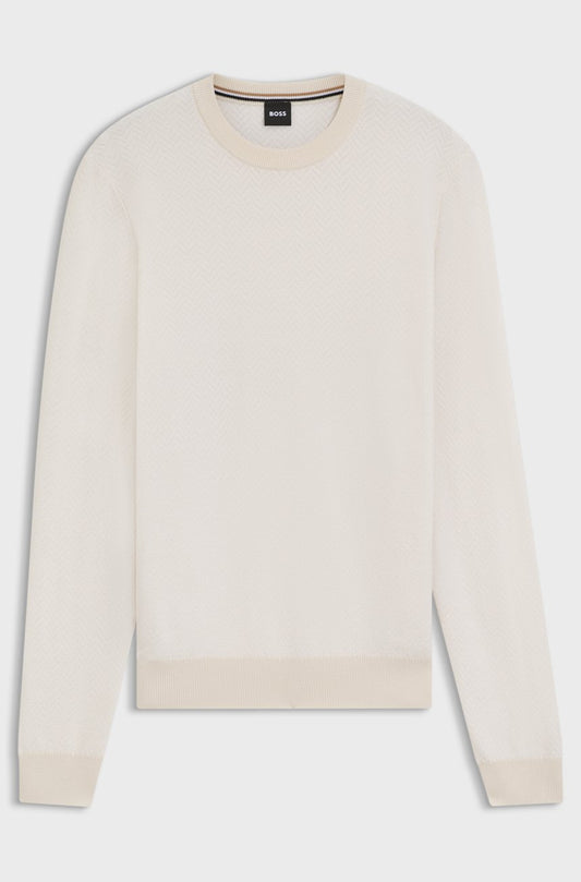 BOSS - MAGLIONE IN LANA VERGINE E COTONE CON LAVORAZIONE A SPINA DI PESCE 2510